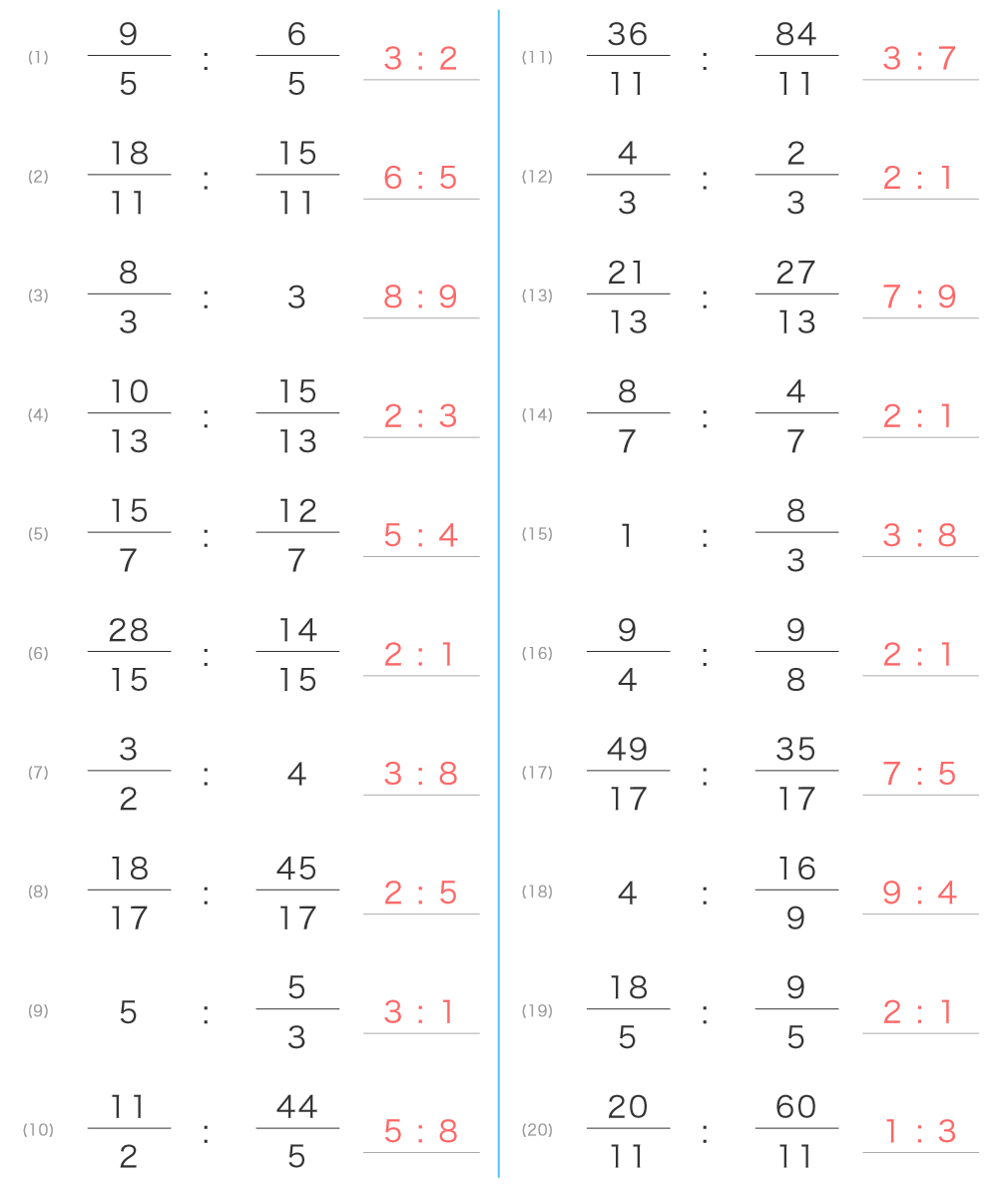 比の値(1)整数6年生比【まなび365】無料算数プリント